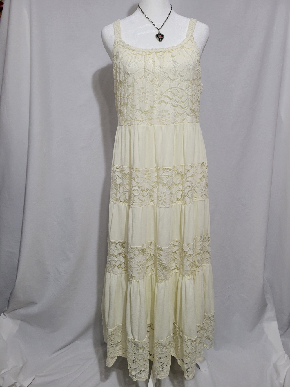 Robbie Bee Cream Lace Tiered Maxi Dress Boho Cottagecore Western Prairie Fairyco